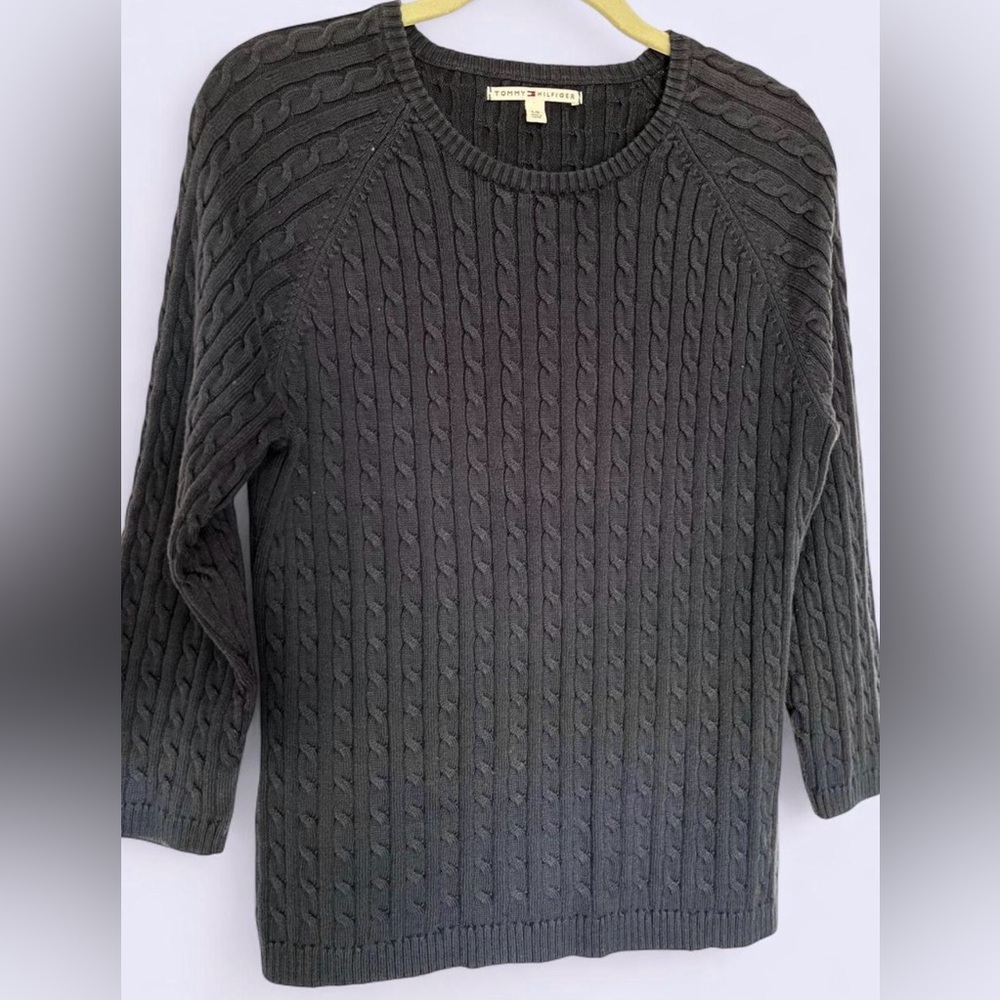 Vintage Tommy Hilfiger Navy Cotton Cable Knit Sweater